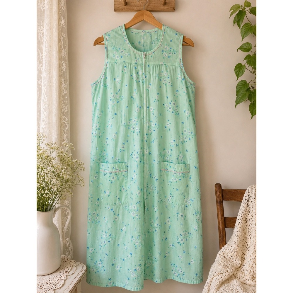 Vintage Zip-Front Floral Nap Dress Lounge House Dress GrandmaCore Size M